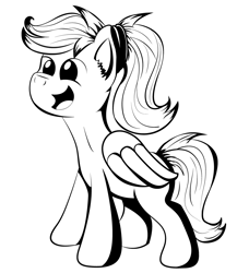 Size: 1000x1096 | Tagged: safe, artist:moonlightfan, oc, oc only, oc:moon light, pegasus, pony, black and white, monochrome