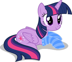 Size: 2048x1780 | Tagged: safe, artist:jp, derpibooru exclusive, twilight sparkle, twilight sparkle (alicorn), alicorn, pony, to where and back again, clothes, prone, simple background, smiling, socks, solo, striped socks, transparent background