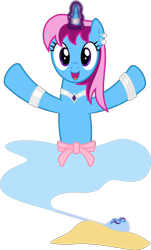 Size: 6400x10582 | Tagged: safe, artist:parclytaxel, oc, oc only, oc:parcly taxel, genie pony, .svg available, absurd resolution, ain't never had friends like us, albumin flask, armband, bottle, bracelet, ear piercing, earring, gem, genie, hooves in air, horn ring, jewelry, looking at you, magic, necklace, piercing, platinum, saddle arabia, sand, sapphire, shantae, simple background, smiling, solo, transparent background, vector, waistband, wingless