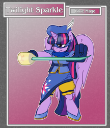 Size: 1688x1950 | Tagged: safe, artist:brownie-bytes, part of a set, twilight sparkle, twilight sparkle (alicorn), alicorn, anthro, unguligrade anthro, blue mage, crossover, final fantasy, solo, sword, weapon