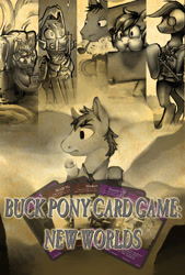 Size: 2710x4006 | Tagged: safe, artist:alumx, artist:php64, artist:spriterjrda, oc, oc only, pony, absurd resolution, buck legacy, card game, dungeon, monochrome