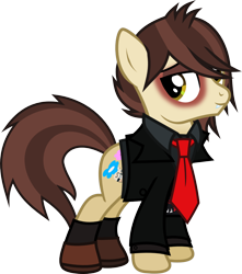 Size: 1062x1199 | Tagged: safe, artist:lightningbolt, derpibooru exclusive, earth pony, pony, .svg available, armband, clothes, dressing up, eyeshadow, fangs, hair over one eye, looking at you, makeup, male, my chemical romance, necktie, panic! at the disco, ponified, ryan ross, shirt, shoes, simple background, socks, solo, stallion, standing, suit, svg, three cheers for sweet revenge, transparent background, undershirt, vector