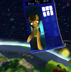 Size: 1280x1296 | Tagged: safe, artist:sapphmod, doctor whooves, pony, doctor who, earth, male, solo, space, stallion, stars, tardis