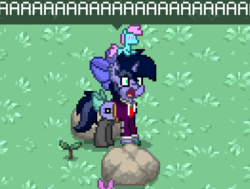 Size: 680x515 | Tagged: artist needed, safe, screencap, oc, oc only, oc:purple flix, pony, aaaaaaaaaa, animated, clothes, gif, pixel art, pony town, screaming, shocked, solo, sprite, vibrating, video game, wtf