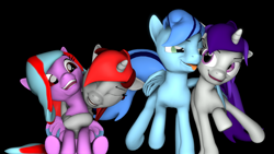 Size: 1024x576 | Tagged: safe, artist:zenaturapone, oc, oc only, oc:pipsicle, oc:rainy visualz, oc:star beats, oc:zenatura, pegasus, pony, unicorn, 3d, female, lesbian, male, oc x oc, shipping, simple background, source filmmaker, straight