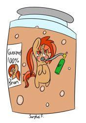 Size: 583x826 | Tagged: safe, artist:surplusflow, oc, oc only, oc:bron bron, pony, female, jar, mare, solo