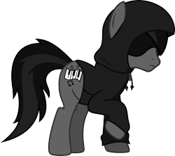 Size: 1601x1423 | Tagged: safe, artist:lightningbolt, derpibooru exclusive, earth pony, pony, .svg available, clothes, frown, grayscale, hidden eyes, hood, hoodie, male, monochrome, ponified, raised hoof, shadow, simple background, solo, stallion, svg, todd in the shadows, transparent background, vector, zipper