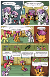 Size: 2030x3130 | Tagged: safe, artist:sirzi, apple bloom, scootaloo, sweetie belle, pony, comic:talisman for a pony, clubhouse, comic, crusaders clubhouse, cutie mark crusaders, filly guides, mushroom, noodle incident