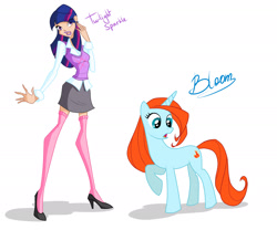 Size: 2086x1732 | Tagged: safe, artist:fantazyme, twilight sparkle, human, pony, unicorn, bloom, bloom (winx club), clothes, crossover, humanized, magdalena krylik, polish, ponified, rainbow s.r.l, skirt, voice actor joke, winx club, winxified