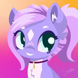 Size: 1024x1024 | Tagged: safe, artist:faline-art, oc, oc only, pony, bust, chibi, collar, female, gradient background, mare, ponytail, solo