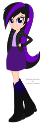 Size: 1143x3271 | Tagged: safe, artist:pyrus-leonidas, oc, oc only, oc:lilac steele, equestria girls, boots, clothes, equestria girls-ified, female, fingerless gloves, gloves, hand on hip, jacket, looking at you, shoes, simple background, skirt, smiling, solo, transparent background