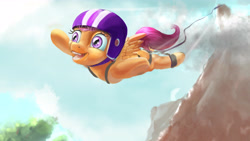 Size: 5504x3096 | Tagged: safe, artist:skribbler84, scootaloo, pony, absurd resolution, bungee jumping, helmet, solo