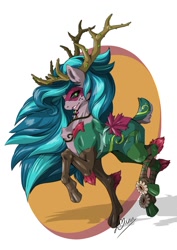 Size: 905x1280 | Tagged: safe, artist:xyluc, gaea everfree, gloriosa daisy, deer, equestria girls, legend of everfree, antlers, cloven hooves, deerified, doe, equestria girls ponified, magical geodes, raised hoof, solo, species swap