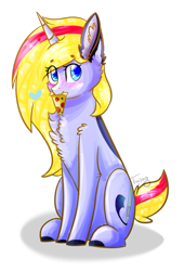 Size: 607x892 | Tagged: safe, artist:twinkepaint, oc, oc only, oc:magic painter, pony, unicorn, chest fluff, female, food, mare, mouth hold, pizza, simple background, sitting, solo, transparent background