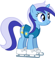 Size: 3498x3733 | Tagged: safe, artist:moongazeponies, minuette, pony, unicorn, winter wrap up, background pony, clothes, female, ice skates, mare, simple background, solo, transparent background, vector, vector trace, vest, weather team, winter wrap up vest