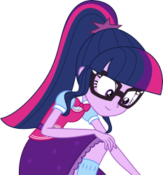Size: 3000x3225 | Tagged: safe, artist:aqua-pony, sci-twi, twilight sparkle, equestria girls, spoiler:eqg specials, bowtie, cute, female, glasses, looking at something, looking down, ponytail, simple background, smiling, sock, solo, transparent background, twiabetes, vector