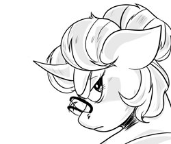 Size: 2500x2100 | Tagged: safe, artist:lxxjunebugxxl, twilight sparkle, pony, alternate hairstyle, curved horn, glasses, high res, monochrome, solo