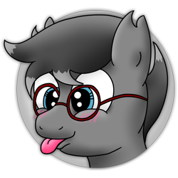 Size: 1300x1300 | Tagged: safe, artist:deltaryz, oc, oc only, oc:zenfox, pony, :p, avatar, blushing, commission, cute, glasses, male, profile picture, simple background, solo, tongue out, torn ear, transparent background