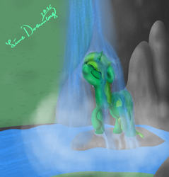 Size: 1471x1538 | Tagged: safe, artist:limedreaming, oc, oc only, oc:lime dream, pony, unicorn, female, mare, solo, waterfall