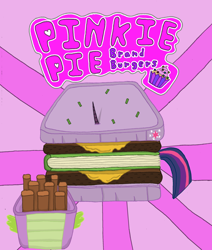 Size: 900x1059 | Tagged: artist needed, source needed, safe, spike, twilight sparkle, dragon, burger, fast food, food, french fries, tail