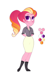 Size: 646x934 | Tagged: safe, artist:carouselunique, oc, oc only, oc:honeycrisp blossom, equestria girls, color palette, next generation, offspring, parent:big macintosh, parent:dean cadance, parent:princess cadance, parents:cadmac, solo