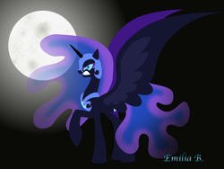 Size: 4000x3000 | Tagged: safe, artist:tuppkam1, nightmare moon, alicorn, pony, gritted teeth, lineless, moon, raised hoof, solo, spread wings