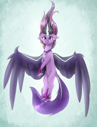 Size: 1024x1336 | Tagged: safe, artist:nika-rain, midnight sparkle, sci-twi, twilight sparkle, alicorn, pony, equestria girls, friendship games, chest fluff, crying, dock, ear fluff, equestria girls ponified, female, floppy ears, flowing mane, flying, mare, ponified, scene interpretation, solo, spread wings, unshorn fetlocks, wings