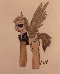 Size: 750x920 | Tagged: artist needed, safe, oc, oc only, oc:toffee scotch, pegasus, pony, solo, spread wings, traditional art