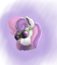Size: 700x792 | Tagged: safe, artist:vanillaghosties, sweetie belle, pony, unicorn, female, filly, smiling, solo, sunglasses