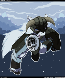 Size: 1078x1288 | Tagged: safe, artist:droll3, pony, crossover, dovahkiin, mountain, ponified, skyrim, solo, the elder scrolls