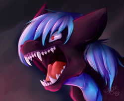 Size: 1092x892 | Tagged: safe, artist:dogi-crimson, oc, oc only, oc:vibrato, dragon, angry, bust, fangs, floppy ears, open mouth, portrait, roar, sharp teeth, solo, teeth