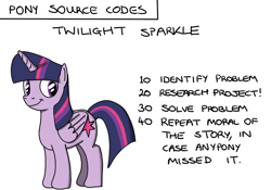 Size: 1280x896 | Tagged: safe, artist:hoofclid, twilight sparkle, twilight sparkle (alicorn), alicorn, pony, programming, solo, text