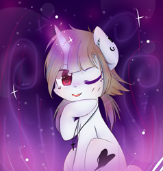 Size: 1501x1574 | Tagged: safe, artist:windymils, oc, oc only, pony, unicorn, colored pupils, female, magic, mare, one eye closed, solo, wink