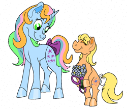 Size: 1021x874 | Tagged: safe, artist:honeytediz, starflower, pony, g1, baby stella, bow, female, filly, flower, g1 to g4, generation leap, simple background, tail bow, transparent background