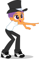 Size: 1267x1916 | Tagged: safe, artist:punzil504, tender taps, equestria girls, on your marks, clothes, dancing, equestria girls-ified, hat, male, pants, shirt, shoes, simple background, smiling, solo, tap shoes, top hat, transparent background