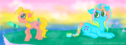 Size: 1024x370 | Tagged: safe, artist:crystal-sushi, starflower, pony, g1, baby starflower, telescope