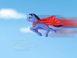 Size: 800x603 | Tagged: safe, artist:z1ar0, pony, blank flank, cape, clothes, ponified, signature, solo, superman