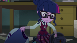 Size: 1280x720 | Tagged: safe, sci-twi, twilight sparkle, equestria girls, friendship games, backpack, clothes, crystal prep academy uniform, school uniform, solo