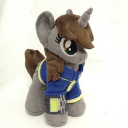 Size: 960x960 | Tagged: safe, artist:burgunzik, oc, oc only, oc:littlepip, pony, unicorn, fallout equestria, fanfic, female, hooves, horn, irl, mare, photo, pipbuck, plushie, solo, vault suit