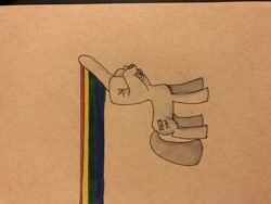 Size: 1280x960 | Tagged: artist needed, safe, pony, middle finger, rainbow, sideways image, solo, traditional art, vulgar