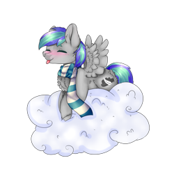 Size: 3000x3000 | Tagged: safe, artist:angelic-shield, oc, oc only, oc:storm feather, pony, chest fluff, clothes, cloud, scarf, smiling, solo, tongue out