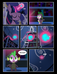 Size: 1275x1650 | Tagged: safe, artist:dsana, spike, twilight sparkle, dragon, pony, comic:to look after, book, comic, magic, twilight's canterlot home