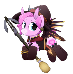 Size: 2198x2227 | Tagged: safe, artist:moozua, oc, oc only, oc:moonset, pony, mercy, overwatch, simple background, solo, transparent background, witch