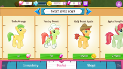 Size: 1136x640 | Tagged: safe, half baked apple, peachy sweet, uncle orange, apple dumpling, apple family member, gameloft