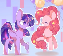 Size: 1000x900 | Tagged: safe, artist:louderpony, derpibooru import, pinkie pie, twilight sparkle, twilight sparkle (alicorn), alicorn, earth pony, pony, balloon