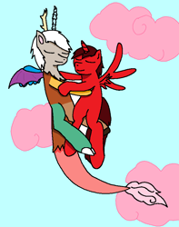 Size: 690x874 | Tagged: safe, artist:femmedic, discord, eris, oc, alicorn, pony, alicorn oc, canon x oc, rule 63, shipping