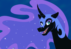 Size: 2245x1557 | Tagged: safe, artist:catlover1672, nightmare moon, alicorn, pony, bust, open mouth, solo