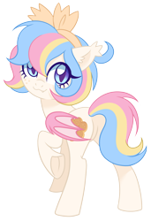 Size: 1443x2110 | Tagged: safe, artist:centchi, artist:hawthornss, oc, oc only, oc:lion ring, bat pony, pony, :3, bat pony oc, bow, cute, cute little fangs, ear fluff, fangs, hair bow, looking at you, multicolored hair, plot, simple background, transparent background, underhoof