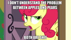 Size: 1280x720 | Tagged: safe, edit, edited screencap, screencap, strawberry sunrise, pony, honest apple, the perfect pear, funny aneurysm moment, harsher in hindsight, image macro, meme, solo, strawberry savage, vulgar