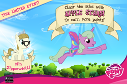 Size: 1520x1008 | Tagged: safe, zippoorwhill, pony, unicorn, apple stars, clear the skies, facebook, gameloft, glimmer wings, my little pony logo, official